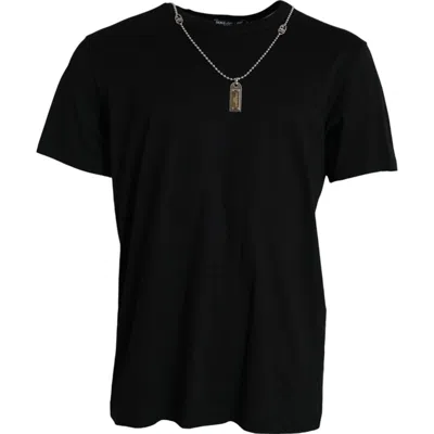 Dolce & Gabbana Black Silver Chain Short Sleeve Men's T-shirt