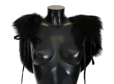 Dolce & Gabbana Black Silver Fox Fur Women's Scarf In Green