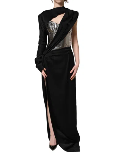 Pre-owned Dolce & Gabbana Black Silver Oneshoulder Cocktail Gown Women's Dress ()