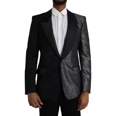 Pre-owned Dolce & Gabbana Black Silver Silk Single Breasted Coat Men's Blazer () In Black | Silver