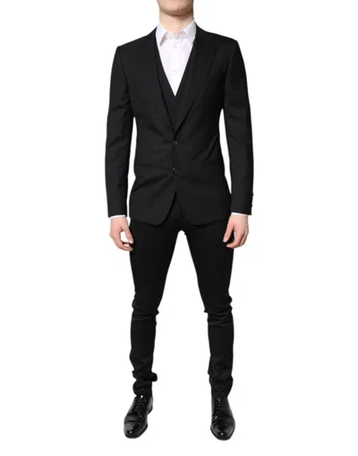 DOLCE & GABBANA BLACK SINGLE BREASTED FORMAL 3 PIECE SUIT