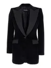 DOLCE & GABBANA BLACK SINGLE-BREASTED JACKET WITH PEAK REVERS IN VELVET WOMAN