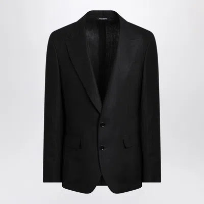 Dolce & Gabbana Black Single-breasted Linen Jacket In Animal Print
