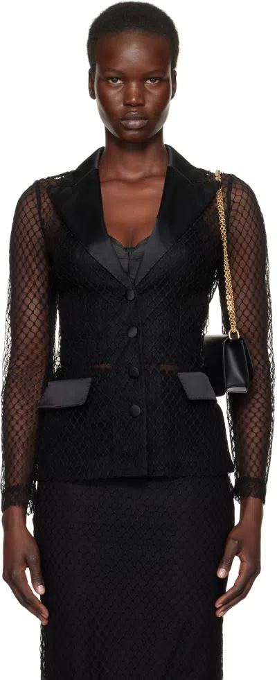 Dolce & Gabbana Black Single-breasted Mesh 'dolce' Tuxedo Jacket In N0000 Nero