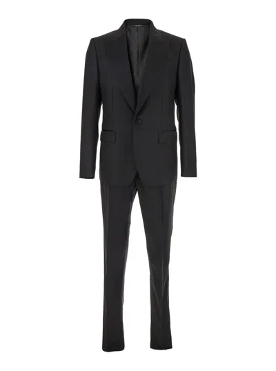 Dolce & Gabbana Black Single-breasted Suit With Peak Revers In Wool Blend Man