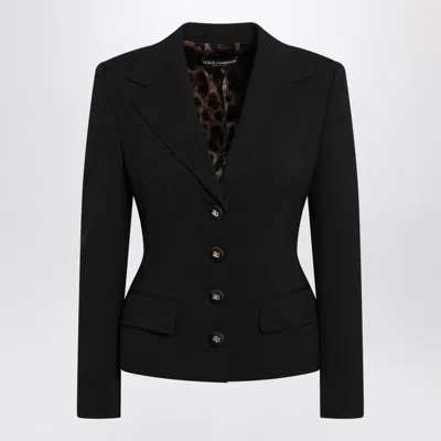 Dolce & Gabbana Black Single-breasted Wool Canvas Jacket