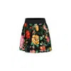 Dolce & Gabbana Interlock Skirt With Rose Print Over A Black Background In Black