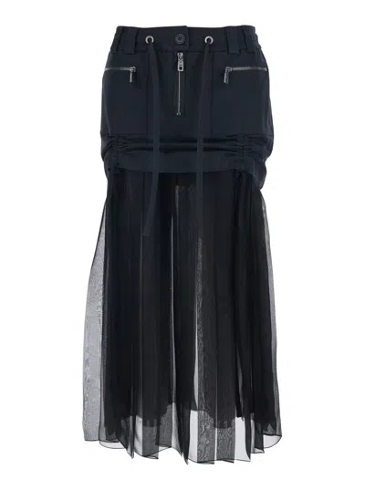 Dolce & Gabbana Black Skirt With Pleated Design And Drawstring Waist In Silk Blend Stretch Woman