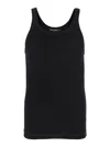 Dolce & Gabbana Black Sleeveless Top With Logo Embroidery On The Front And Ribbed Knit In Cotton Man