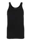 Dolce & Gabbana Black Sleeveless Top With Logo Embroidery On The Front And Ribbed Knit In Cotton Man