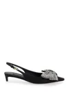 Dolce & Gabbana Black Slingback Pumps With Rhinestone Bow Detail In Silk Blend Woman