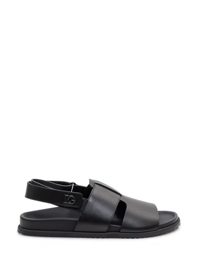 Dolce & Gabbana Smooth Leather Sandals In Black