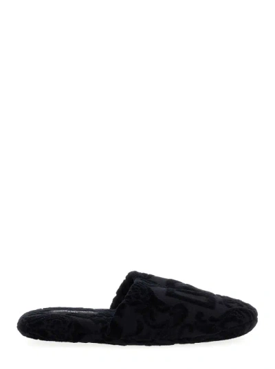 Dolce & Gabbana Dg Logo Slippers In Black