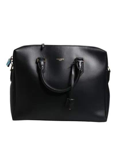 Pre-owned Dolce & Gabbana Black Smooth Leather Logo Printed Monreale Briefcase Men's Bag ()
