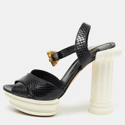 Pre-owned Dolce & Gabbana Black Snakeskin Ankle Strap Block Heel Sandals Size 40