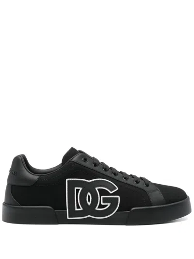 DOLCE & GABBANA BLACK SNEAKERS WITH SIDE LOGO