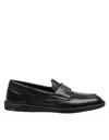 Dolce & Gabbana Florio Black Loafers With Dg Plaque On The Front In Grained Leather Man In Black
