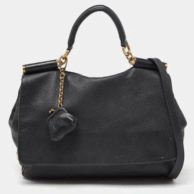 Pre-owned Dolce & Gabbana Black Soft Leather Miss Sicily Top Handle Bag