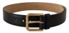 DOLCE & GABBANA BLACK SOLID LEATHER CLASSIC GOLD WAIST BUCKLE BELT