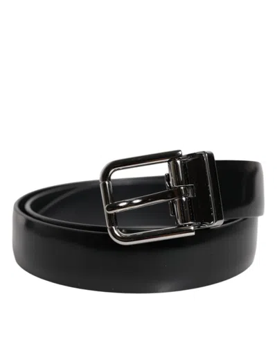 Pre-owned Dolce & Gabbana Black Solid Leather Classic Waist Buckle Women's Belt ()