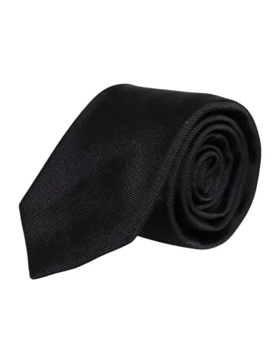 Pre-owned Dolce & Gabbana Black Solid Silk Adjustable Neckmen's Men's Tie ()