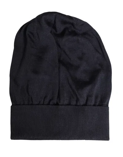 Dolce & Gabbana Black Solid Wool Knitted Winter Beanie Cap Hat In Blue