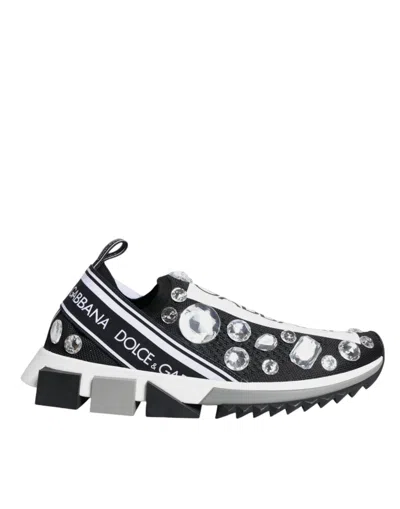 Pre-owned Dolce & Gabbana Black Sorrento Crystals Low Top Sneakers Women's Shoes ()