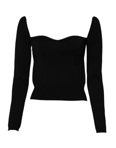 Dolce & Gabbana Black Square Neckline Long Sleeves Women's Sweater