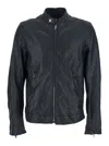 Dolce & Gabbana Black Crewneck Jacket With Two Front Welt Pockets With Zip In Leather Man In Black