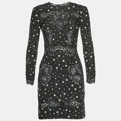 Pre-owned Dolce & Gabbana Black Star Print Silk Blend Crepe And Lace Mini Dress S