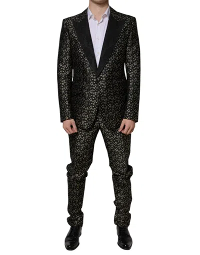 Dolce & Gabbana Stars Jacquard Sicilia Tailored Two Piece Suit In Black
