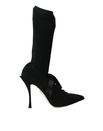 DOLCE & GABBANA BLACK STILETTO HEELS MID CALF BOOTS SHOES