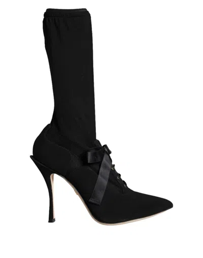 DOLCE & GABBANA BLACK STILETTO HEELS MID CALF BOOTS SHOES