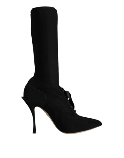 DOLCE & GABBANA BLACK STILETTO HEELS MID CALF BOOTS SHOES