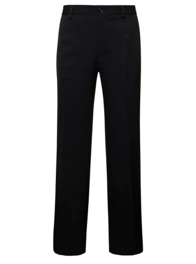 Dolce & Gabbana Black Straight Pants With Welt Pockets In Wool In Animal Print