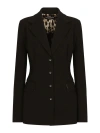 DOLCE & GABBANA BLACK STRETCH BLAZER WITH LOGO BUTTONS