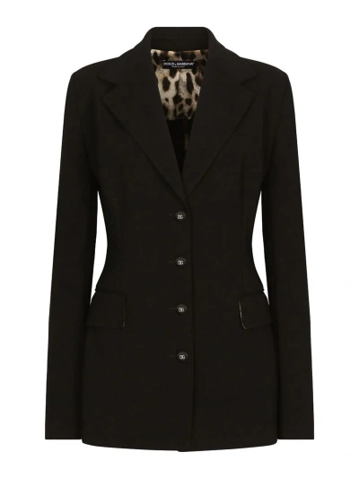 DOLCE & GABBANA BLACK STRETCH BLAZER WITH LOGO BUTTONS