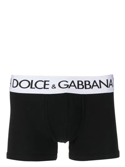 Dolce & Gabbana Black Stretch Cotton Boxer Shorts With Logo On The Waistband