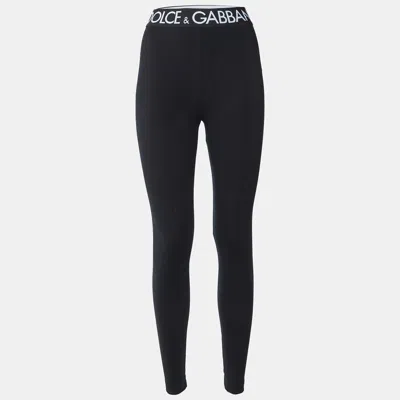 Pre-owned Dolce & Gabbana Black Stretch Cotton Logo Elastic Waist Detail Leggings S