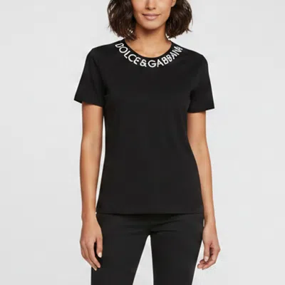 Pre-owned Dolce & Gabbana Black Stretch Cotton Logo Embroidery Crewneck T-shirt S