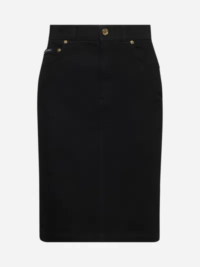 Dolce & Gabbana Logo Plaque Denim Skirt In Multi