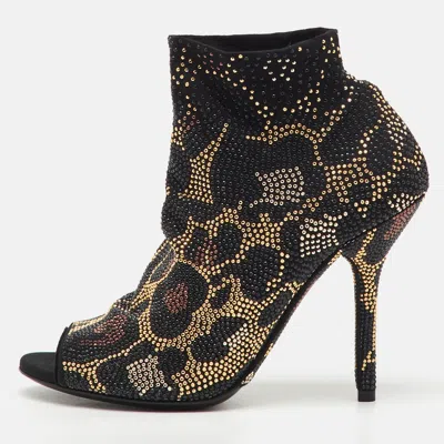 Pre-owned Dolce & Gabbana Black Stretch Fabric Metal Rhinestone Embellished Ankle Boots Size 36