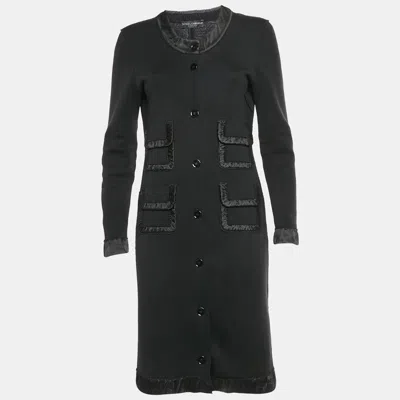 Pre-owned Dolce & Gabbana Black Stretch Knit Ruffle Detail Mini Dress S