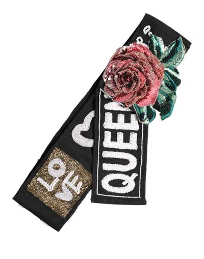 Dolce & Gabbana Black Stretch Multicolor Embellished Waist Women's Belt