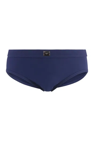 Dolce & Gabbana Black Stretch Nylon Swimming Brief In Blue