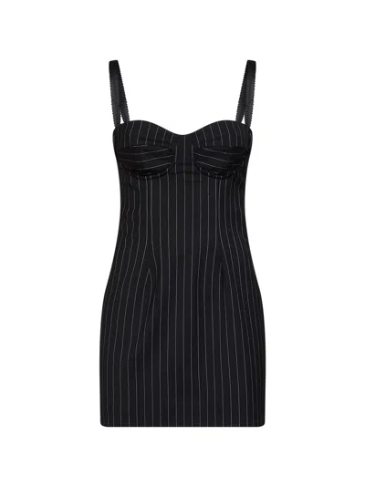 Dolce & Gabbana Black Stretch Pinstriped Wool Bustier Mini Dress In Multicolor