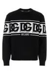 Dolce & Gabbana Black Crewneck Sweater With Dg Motif In Wool Blend Man