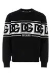 Dolce & Gabbana Black Crewneck Sweater With Dg Motif In Wool Blend Man In Black