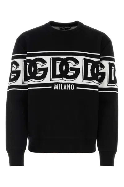 DOLCE & GABBANA BLACK STRETCH POLYESTER BLEND SWEATER