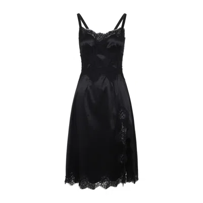 DOLCE & GABBANA BLACK STRETCH SATIN SLIP DRESS